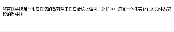 海南医学院第一附属医院的蒙莉萍主任在会议上强调了急诊-ICU-康复一体化实体化救治体系建设的重要性